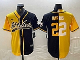 Men's Pittsburgh Steelers #32 Franco Harris Yellow Black Split With Patch Cool Base Stitched Baseball Jersey Dzhi,baseball caps,new era cap wholesale,wholesale hats